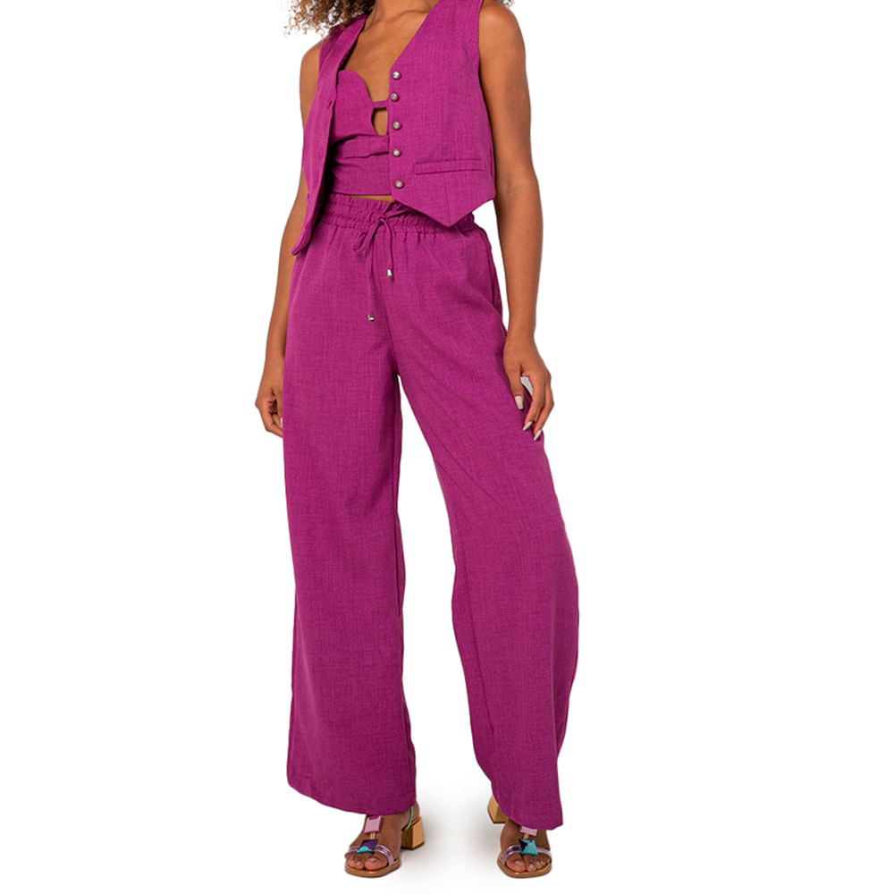 Calça Pantalona Linho Magenta
