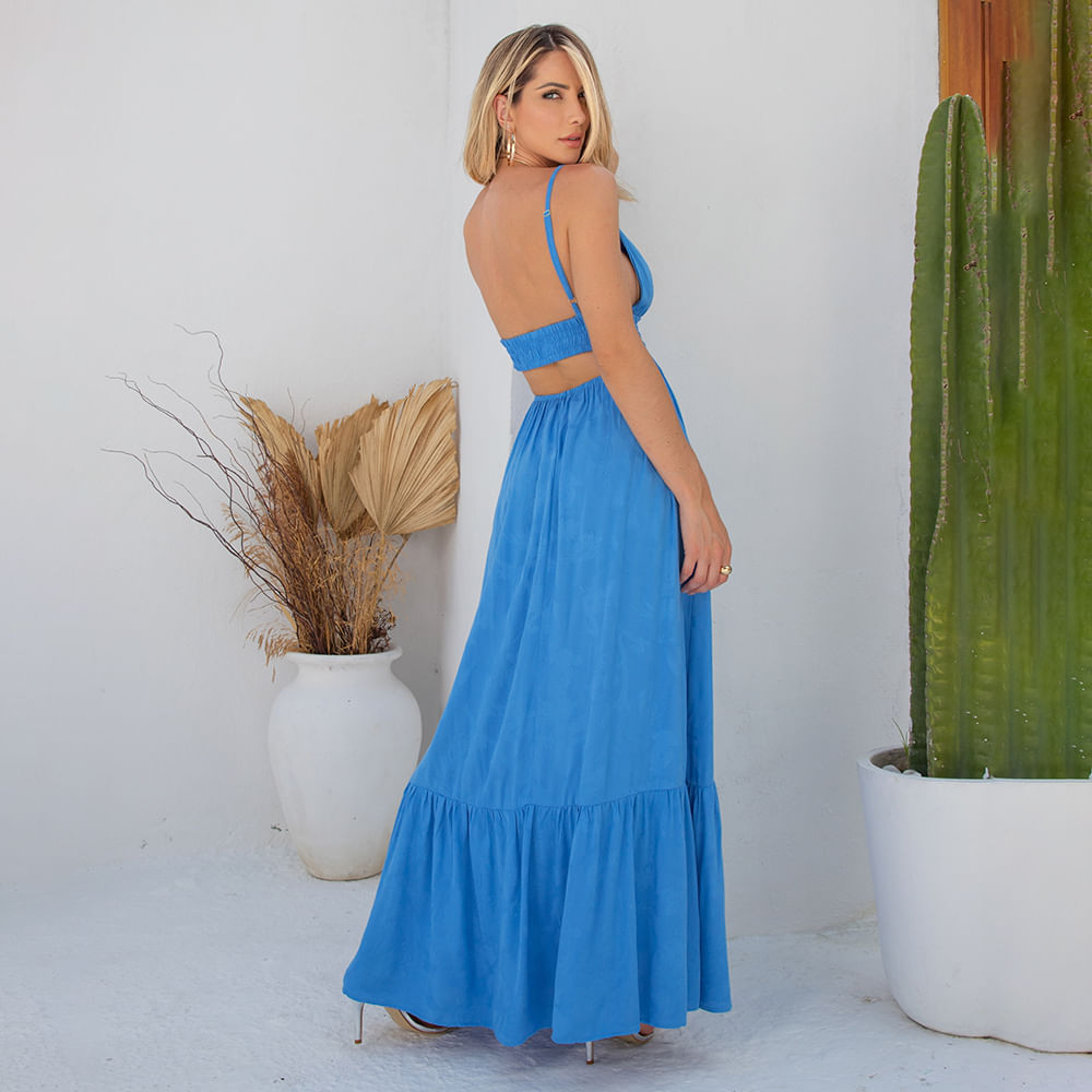 Vestido Longuete Alça Fina Azul