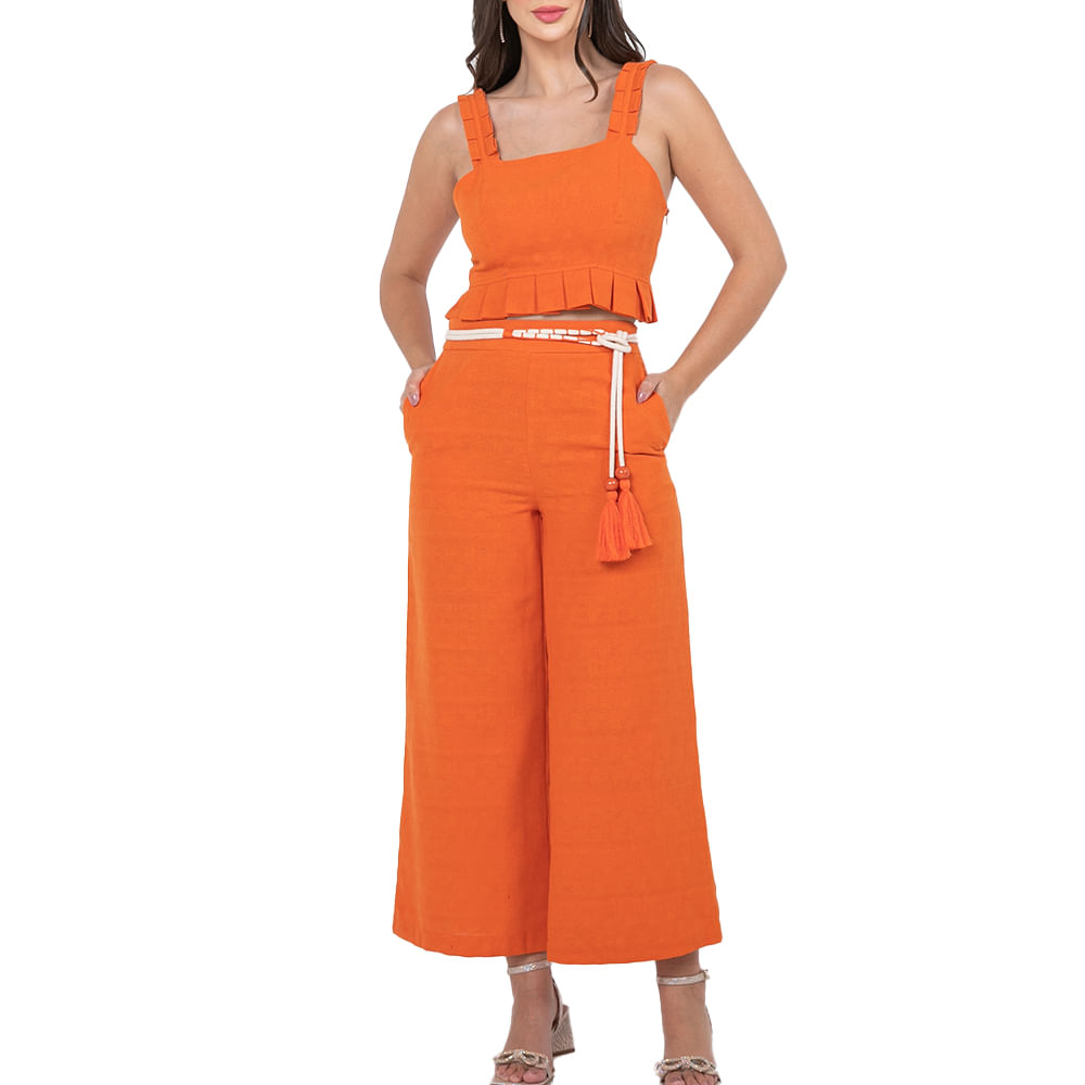 Calça Pantacourt Linho Coral
