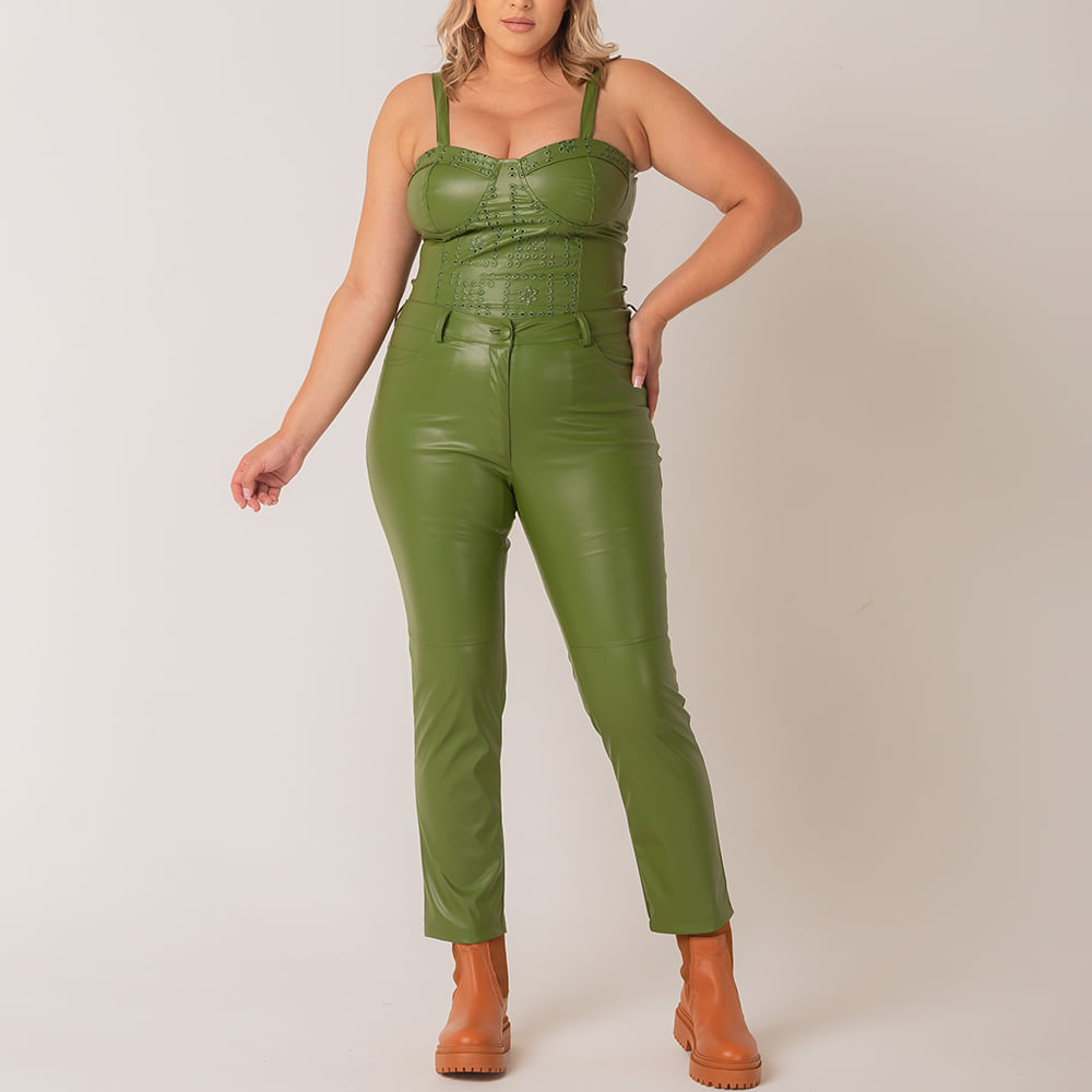 Calça Couro Poliuretano  Skinny Verde