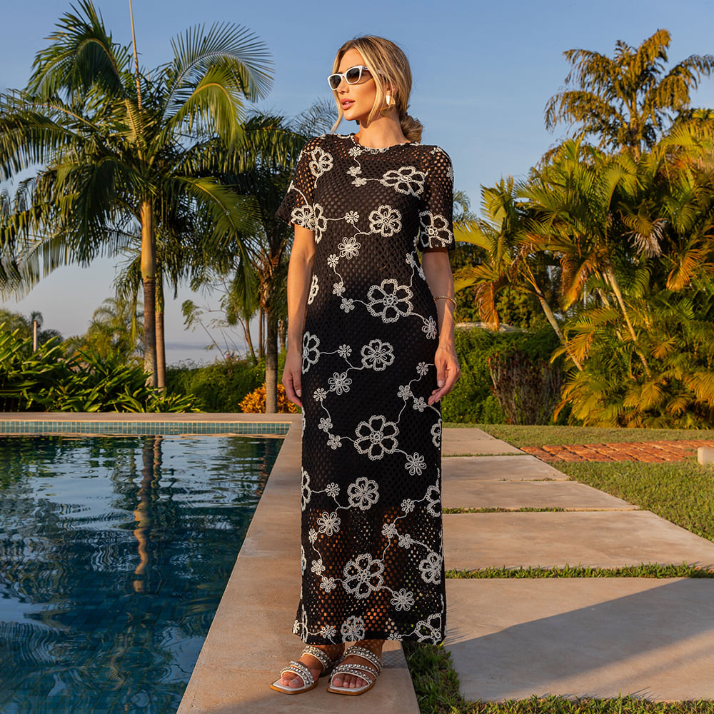 Vestido Longo Crochê Preto
