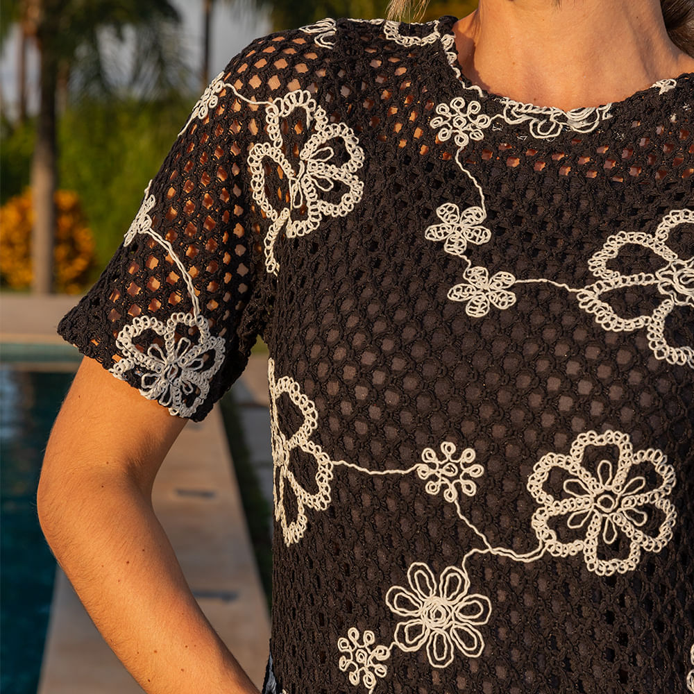 Vestido Longo Crochê Preto