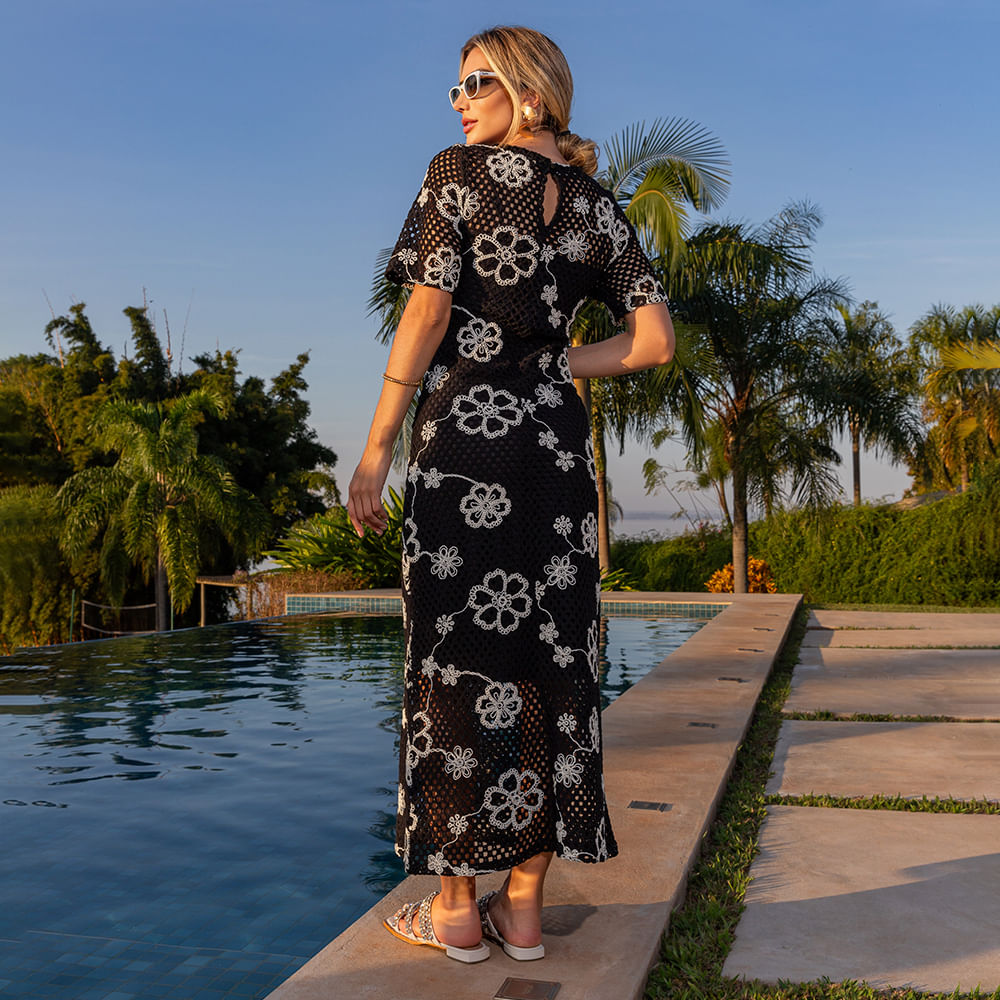 Vestido Longo Crochê Preto