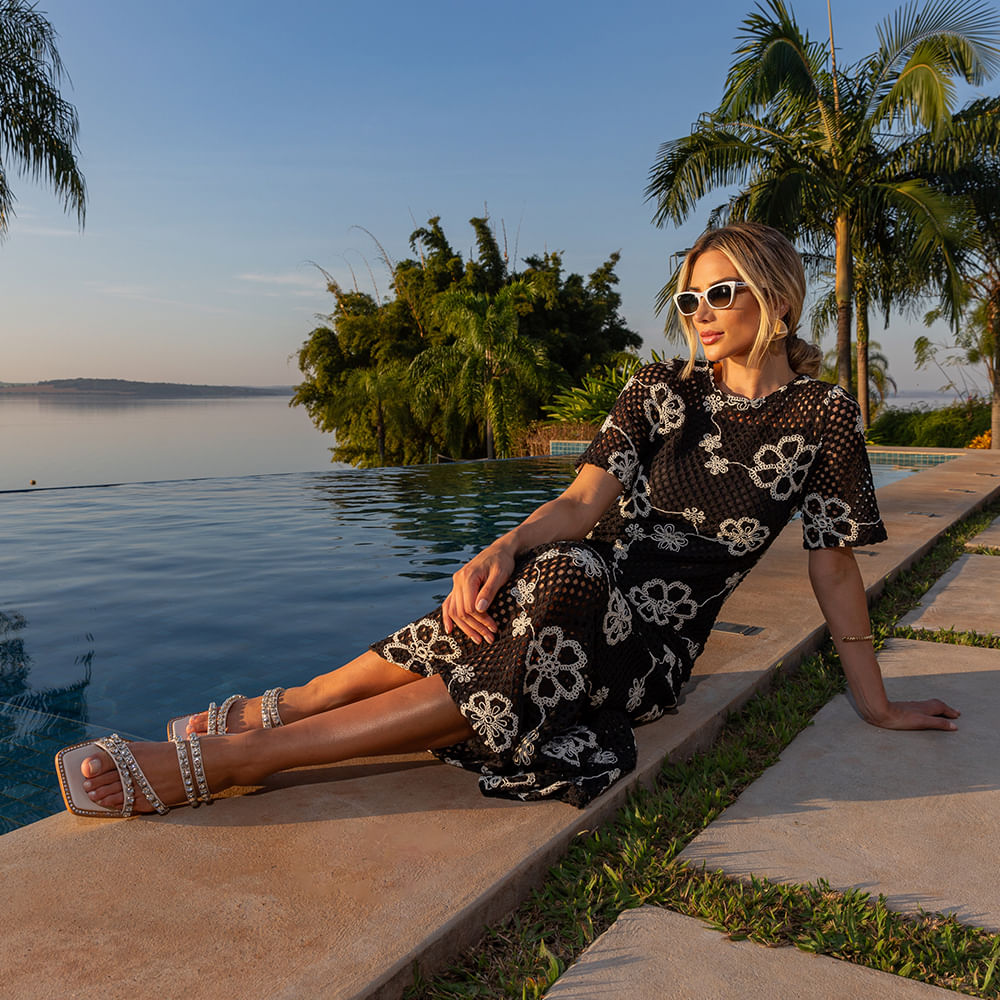 Vestido Longo Crochê Preto