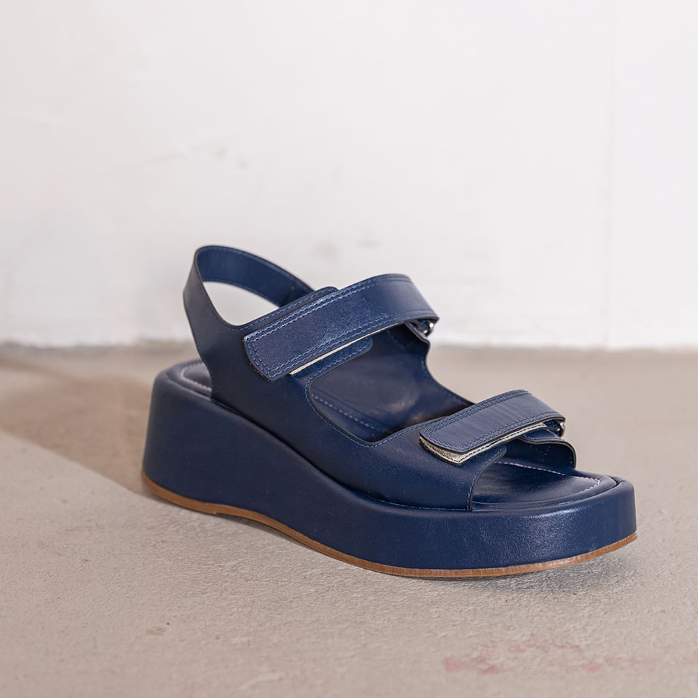 Sandalia Plataforma 2 Tiras Com Velcro Azul