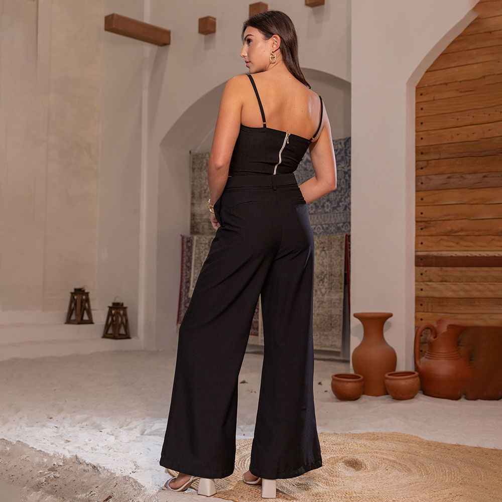 Calça Pantalona Feminina com Cinto - Preto