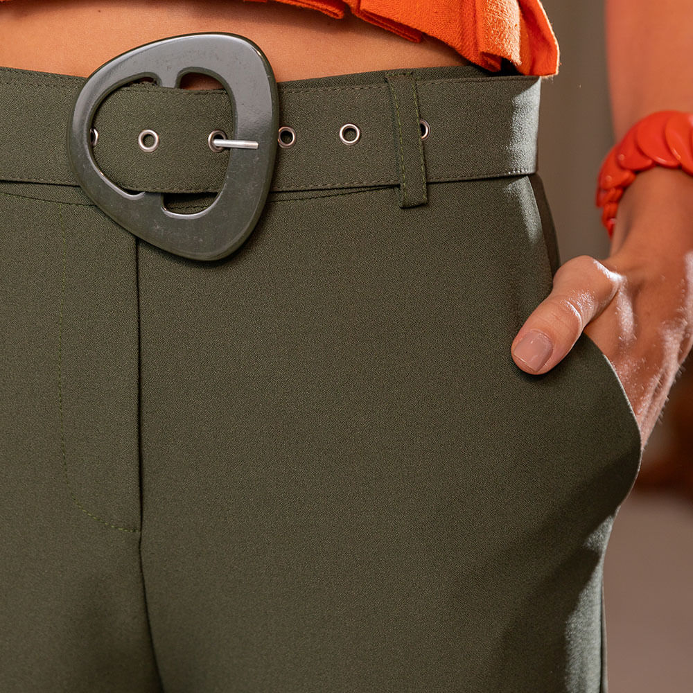 Kit 2 Calças Pantalona com Cinto Verde e Rose